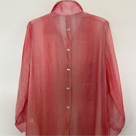 IC By Connie K Lagenlook Tunic Top Large Artsy Striped Button Front Sheer Pink - Picture 8 of 12